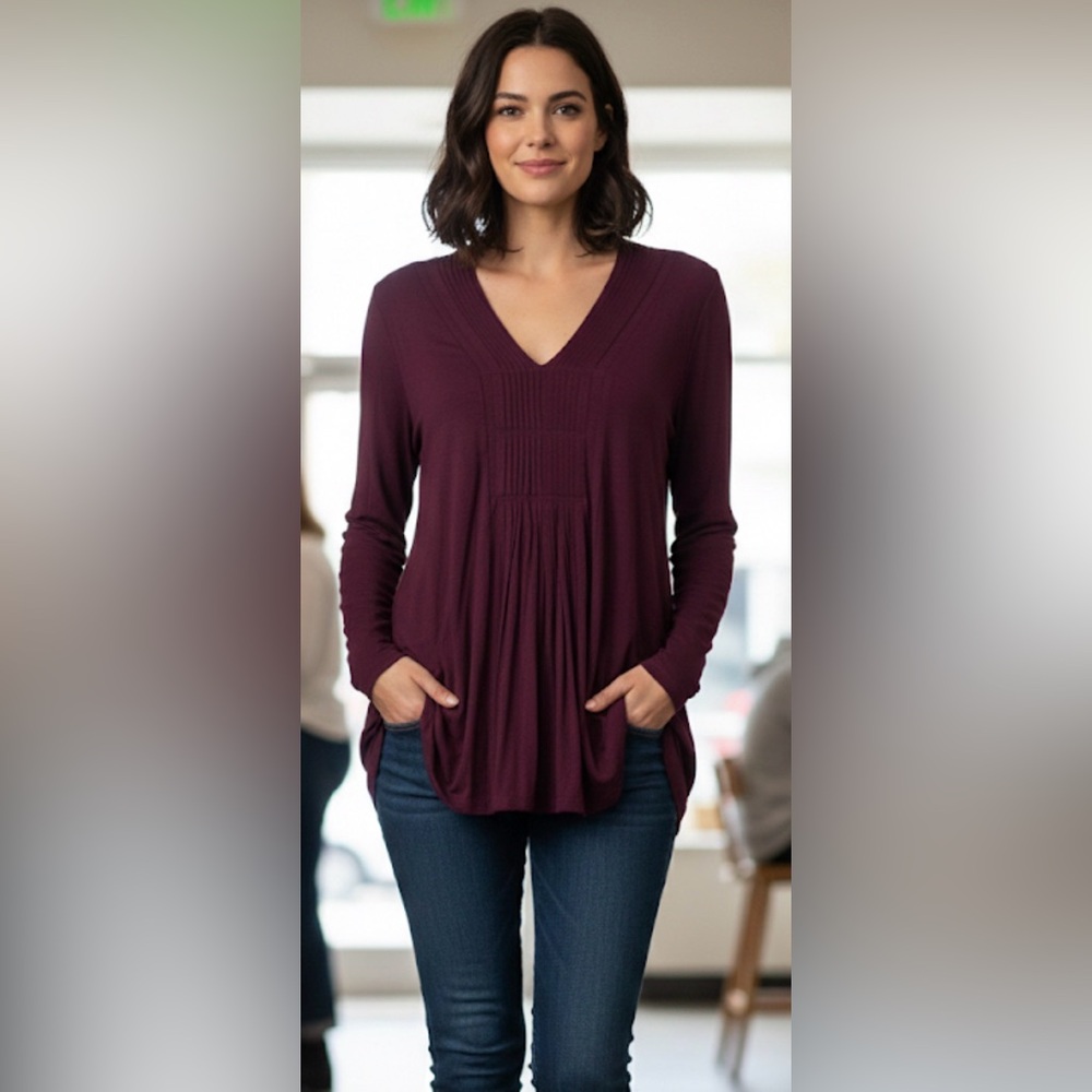 Motto V-Neck Modal Tunic In Rich Plum Size XL